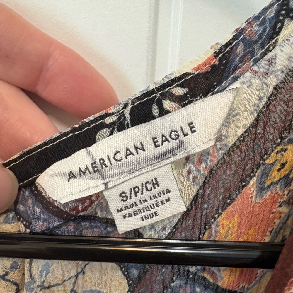 American Eagle Multicolored Patchwork Blouse Back… - image 2
